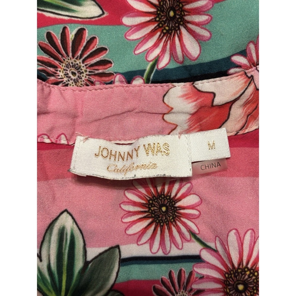 Johnny Was Bocardi Button Down Shirt Dress Pink Floral Roll Tab Sleeves  Medium - Picture 5 of 12